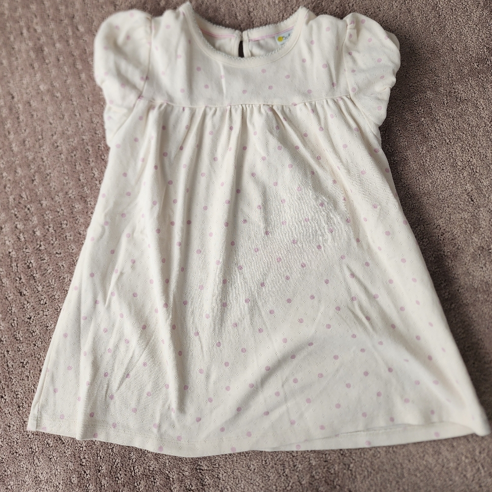 Mini boden puffed sleeve, cream and lavender polka dot shirt girls size 12